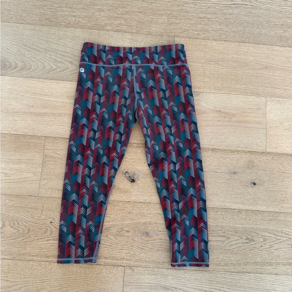 Fabletics- Leggings Tights Cropped, multicoloured Chevron  Red & Blue Size Small